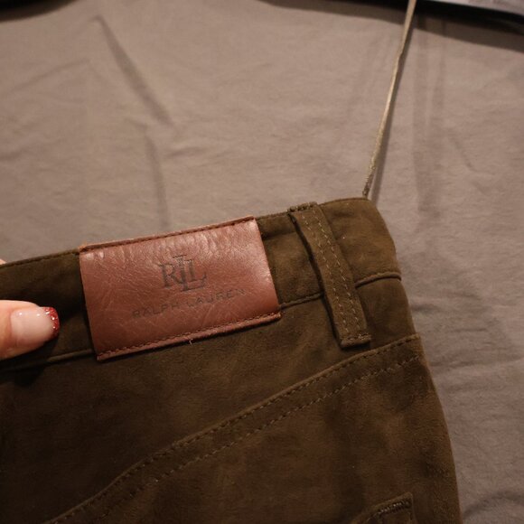 NWT Lauren Ralph Lauren Black Label Goat Suede High-Rise Boot Pants – Dark Olive - Picture 9 of 15